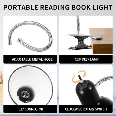 مصباح مكتبي ، حماية العين مصباح المشبك ، 360 درجة دوران مقطع على مصباح القراءة ضوء القراءة المحمولة ضوء ، مصباح مكتب الدراسة ، لغرفة النوم وضوء المكتب ، (يشمل مصباح LED أصفر) in Kuwait