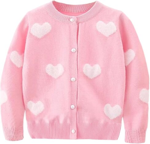 ASHER FASHION Girls Knit Cardigan Heart Sweater Long Sleeve Button Down Love Coat for 2-8 Years Kids Tops in Kuwait