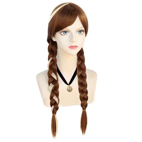 ANOGOL Wig Cap+ Brown Wig for Princess Long Braided Wig with Bangs Straight Cosplay Wig for Kids Women Girls Party Halloween Costume Wig in Kuwait