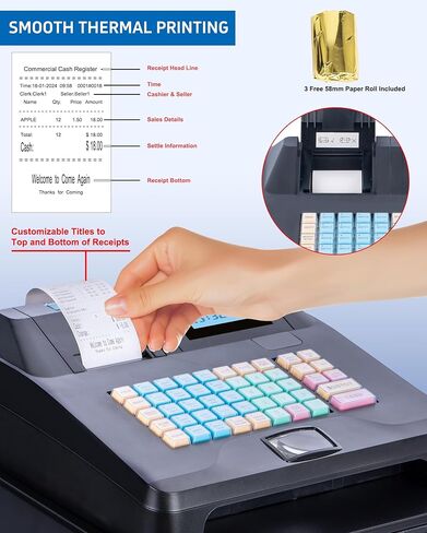 Cash Register for Small Businesses with Scanner, Electronic Cash Registers with Dual Display for Cashier and Customer, Auto Receipt Print& Cash Drawer for Store/Restaurant in Kuwait