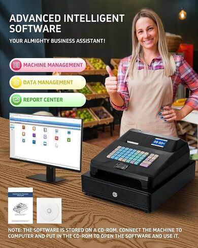 Cash Register for Small Businesses with Scanner, Electronic Cash Registers with Dual Display for Cashier and Customer, Auto Receipt Print& Cash Drawer for Store/Restaurant in Kuwait