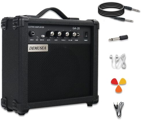 20W Pro Watt Electric Guitar Amplifier Amp Practice Small Portable Travel Mini with Headphone Jack Aux Distortion Gain Treble Bass Volume Jack With 3 Meters Cable Audio Adapter Guitar Picks in Kuwait