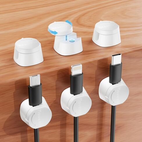 Maveek Cord Clips Organizer 9 Pack, Charging Cable Holder Magnetic Closure Cord Management, 360° Rotating Wire Clip for USB HDMI Type C Ethernet Desk Cables Organization (White) in Kuwait
