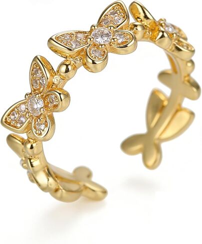 Sdouefos Butterfly Sterling Silver Zirconia حلقة قابلة للتعديل 14K الذهب مطلي براقة خمر التفاف البيان وحجر الراين القابل للتعديل الإكسسوارات المجوهرات الذهب in Saudi Arabia