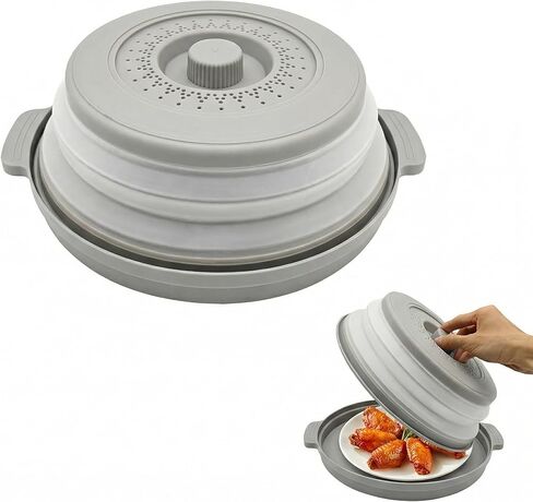 Microwave Food Cover with Handle - Collapsible and vented silicone splash guard with tray - For microwave food heating-Splash guard can be used as a draining basket for washing vegetables and fruits in Saudi Arabia