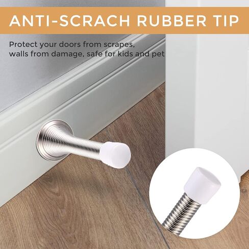 Sadnyy 100 Pcs Spring Door Stopper with Rustproof Screw Rubber Bumper Tips, 3" Flexible Heavy Duty Spring Wall Door Stop Low Mounted Door Bumper for Home Spring Door Stoppers for Bottom of Door in Kuwait