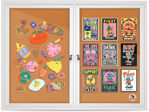 لوحة نشرة نشرة مغلقة في الهواء الطلق مزدوج في الهواء الطلق مع لوحة الإبلاغ المقاومة للحوض مع باب القفل ، لوحة رسائل محمولة على الحائط 44 × 32 بوصة للإشعارات والإعلانات in Kuwait