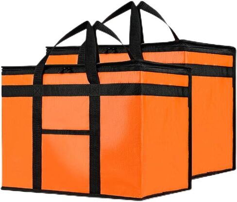 حقيبة تبريد معزولة ومتينة من NZ Home PRO وجهاز تدفئة الطعام (XXL، عبوتان) لتوصيل الطعام وتسوق البقالة مع جزء علوي بسحاب، لون أسود تجاري in Kuwait