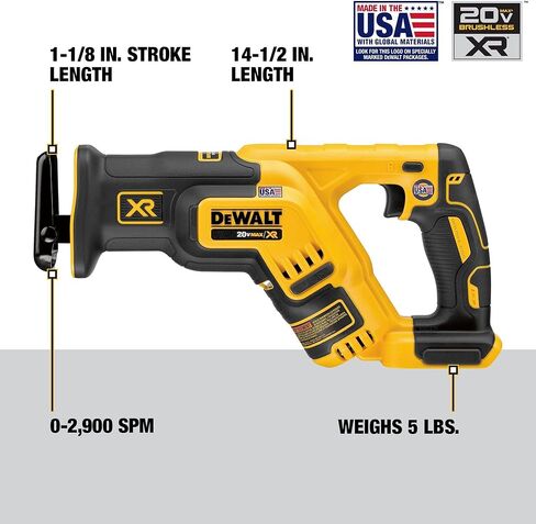 DEWALT DCS367B 20V Max XR Brushless Compact Reciprocating Saw, (Tool Only), with DEWALT DWA4101 Bi-Metal 2X Reciprocating Saw Blade Set, 8-Piece in Kuwait