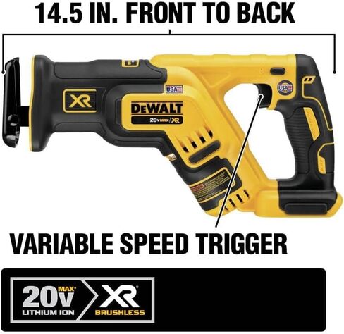 DEWALT DCS367B 20V Max XR Brushless Compact Reciprocating Saw, (Tool Only), with DEWALT DWA4101 Bi-Metal 2X Reciprocating Saw Blade Set, 8-Piece in Kuwait