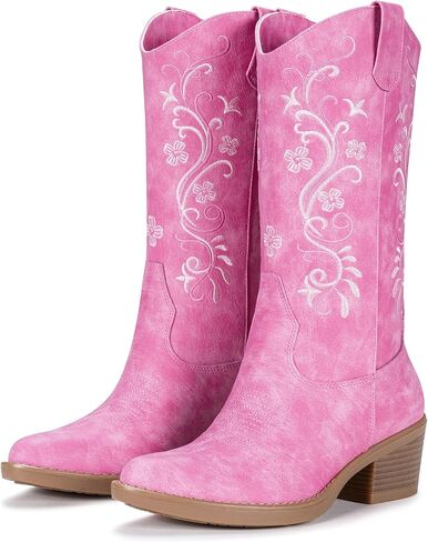 أحذية رعاة البقر في Vepose Women ، مطرزة على غرار Cowgirl Boots 9802 ، مسجلة على أحذية مع كعب مكتنزة in Saudi Arabia