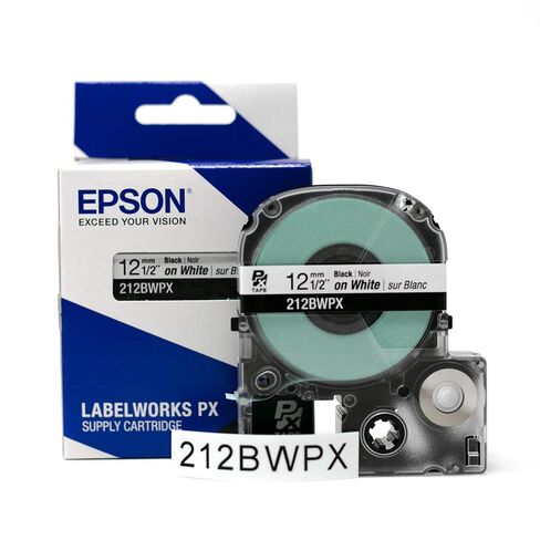 Epson LABELWORKS 212BWPX-5PK PET (Polyester) Tape Cartridge - 5 Unit Case Pack Black on White Standard Industrial Label Maker Tape - 1/2" (12MM) Wide, 30 ft - 5 Pack in Saudi Arabia