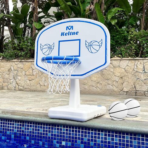 LED Pool Basketball Hoop Poolside, Oversized Water Basketball Hoop with Solar Colorful Lights, 34"x34"x42.2" Light Up Swimming Pool Basketball Hoops for Kids Adults, with 2 Balls and Pump. in Kuwait