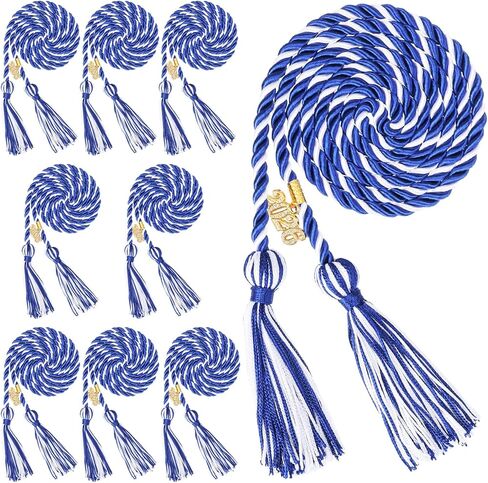 WOANGER 8 PCS الأزرق والأبيض الحبال 67 بوصة الشرف مع شرابة و 2025 سنة تخرج التخرج لطلاب الجامعات دكتور ماجستير in Kuwait