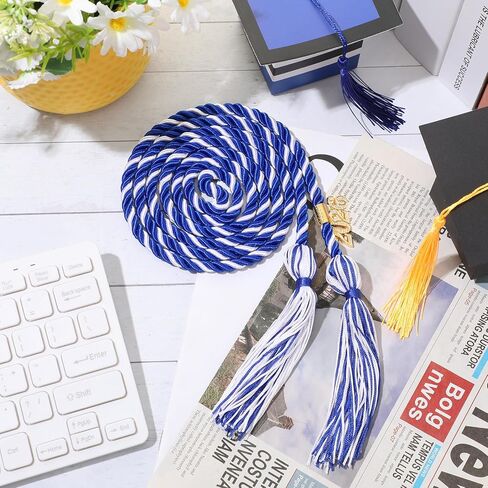 WOANGER 8 PCS الأزرق والأبيض الحبال 67 بوصة الشرف مع شرابة و 2025 سنة تخرج التخرج لطلاب الجامعات دكتور ماجستير in Kuwait