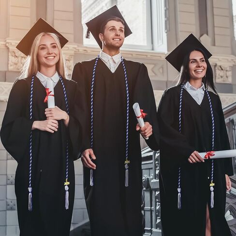 WOANGER 8 PCS الأزرق والأبيض الحبال 67 بوصة الشرف مع شرابة و 2025 سنة تخرج التخرج لطلاب الجامعات دكتور ماجستير in Kuwait