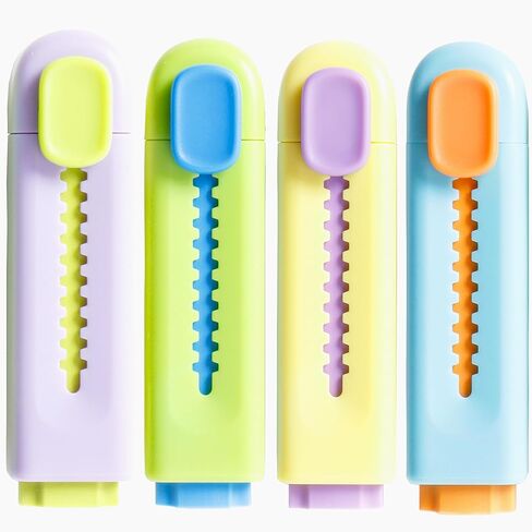 4 Pcs Sliding Retractable Pencil Eraser with Plastic Sleeve, Soft Cute White Erasers Push Pull Eraser for Students Kids, School Office Home Supplies in Kuwait