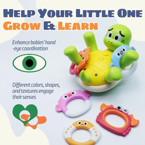 Sizobi Baby Bath Toys, Rechargeable Turtle Bath Toy Sprinkler for Kids Toddler with 5 Rings, Bathtub Fountain Spray Toy for Baby, Mold Free Bath Toys for Kids Ages 1-3 4 5 6 Year Old Girl Boys Gifts in Kuwait