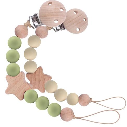 2Pcs Wood Star Silicone Pacifier Clip for Baby Girl and Boy Pacifier Holder Binky Clips in Kuwait