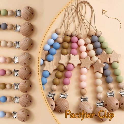 2Pcs Wood Star Silicone Pacifier Clip for Baby Girl and Boy Pacifier Holder Binky Clips in Kuwait