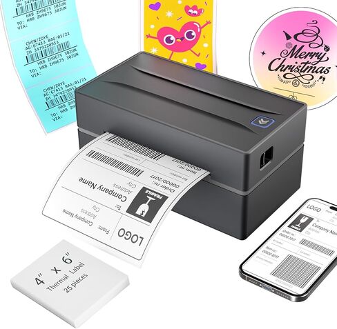 Bluetooth Thermal Shipping Label Printer: 4x6 Wireless Mini Clear Label Maker with Waterproof Tape for Small Business - Widely Used for USPS UPS Ebay Amazon Shopify Etsy in Kuwait