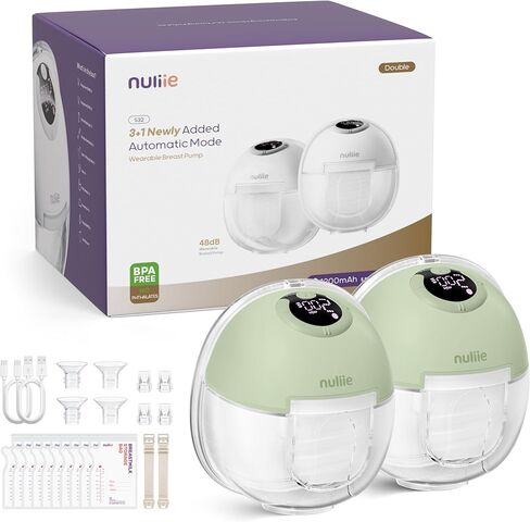 Nuliie Hands-Free Breast Pump, Wearable Breastfeeding Pump 2 Modes 9 Levels with 18/21/24MM Flange, Electric Breast Pump Portable, Replaced Pumping Accessories Included (2packs, Light Brown) in Kuwait