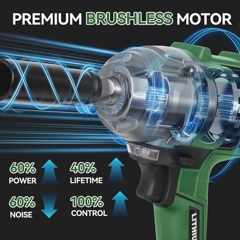 Prostormer 800N.m(580Ft-lbs) Cordless Impact Wrench, 1/2" Brushless High Torque Impact Gun Kit for Car Home, 2x4.5Ah Rechargable Batteries, Charger & 8 Sockets in Kuwait