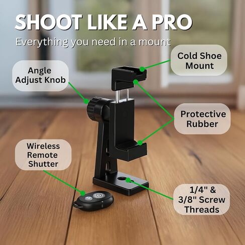 Metal Phone Tripod Mount - Unimount 360 PRO Huffice iPhone حامل ثلاثي القوائم مع مصراع بوتوث عن بعد in Kuwait