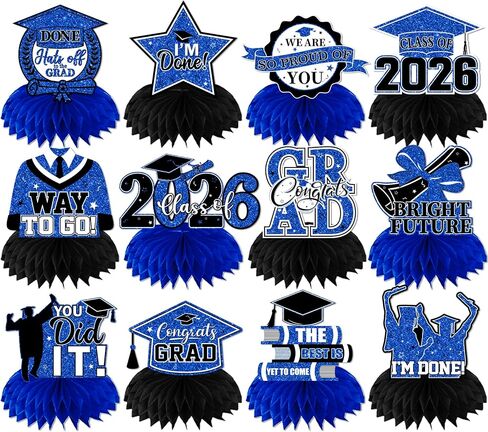 Purple Graduation Decorations Class Of 2025 Honeycomb Centerpiece,12pcs Purple and Black Graduation Table Decorations Congrats Graduation Centerpieces for Tables in Kuwait