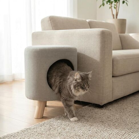 4 Cats & Dogs Wallie Stool - Plush Polyester Pet Stool with Wooden Legs, Cozy Hideaway for Cats & Small Dogs, Multipurpose Footstool & Seat, Modern Minimalist Design for Home & Office - Light Grey in Kuwait