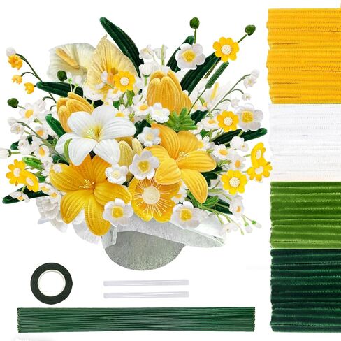 TOAOB 200pcs Pipe Cleaners Craft Supplies DIY Daisy Bouquets Making Kit Mixed Colors Chenille Stems Artificial Flowers Craft Kit for DIY Art and Crafts Party Wedding Home Decorations in Kuwait