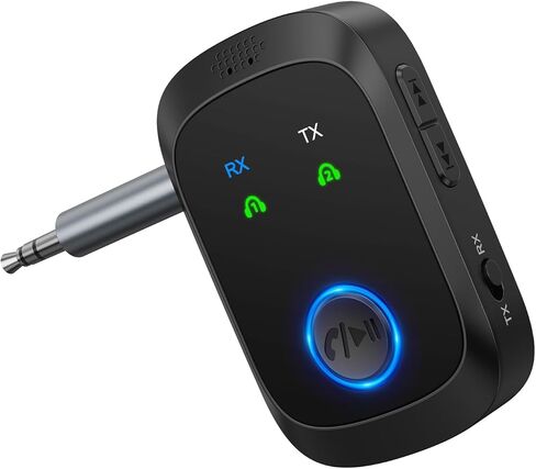 Bluetooth 5.2 Adapter for Airplane, Bluetooth Transmitter Receiver for 2 AirPods or BT Devices, Low Latency, 3.5mm Aux Audio Jack Adapter, for Flight TV PC Gym Switch Car/Home Stereo in Saudi Arabia