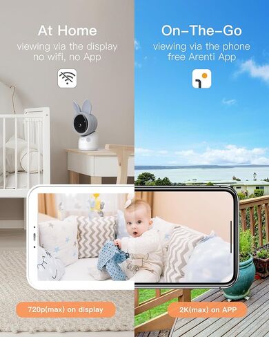 ARENTI Upgraded Baby Monitor, 4MP 2.4G&5G WiFi Baby Camera Monitor, Infrared Night Vision, Night Light, 2-Way Audio, Cry&Motion Detection, Temp&Humidity Sensor, App Control in Kuwait