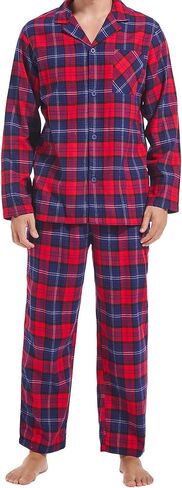 DAVID ARCHY Men's 100% Cotton Flannel Pajama Set, Soft Plaid Sleepwear, Lightweight & Breathable Long Sleeve Loungewear in Kuwait