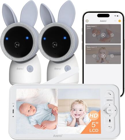 ARENTI Upgraded Baby Monitor with 2 Cameras, 4MP 2.4G&5G WiFi Baby Camera Monitor, Infrared Night Vision, Night Light, 2-Way Audio, Cry&Motion Detection, Temp&Humidity Sensor, App Control in Kuwait