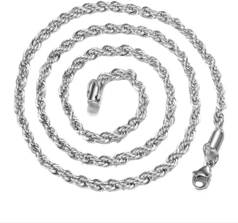 4mm 925 Sterling Silver Necklace 4mm 16-24inch Women/Mens Twisted Rope Chain Chains for Men, Stainless Steel Rope Chain Necklace Twist Chain Necklace for Women,4mm Twisted String Necklace 18 in in Kuwait