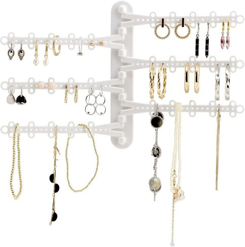 All Hung Up 6-Tier 6" Wall Jewelry Organizer, Command Strips included for Easy Hanging, 120 Hole Earring Organizer, Necklace Organizer, Bracelet Holder, Ring Holder, Rotating Branches, White in Kuwait