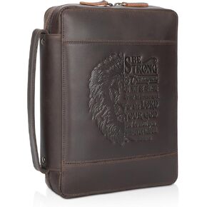 Polare Full Grain Leather Bible Cover Church Bag 10.5x7.75x2.25 inch Carrying Book Case Bible Protective with Handle and YKK Zipper Christian, Religious Gifts for Men Women in Kuwait