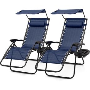 2 pcs Zero Gravity Chairs Lounge Chairs with Adjustable Sunshade Canopy, Cup Holder Tray & Foldable Design for Patio, Beach & Camping, CAAP-BCC-B2P-BK in Kuwait