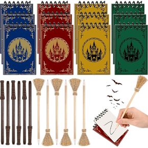 24 Pcs Magical Wizard Notepads Set Spiral Notebooks and Magic Wand Pencils Witch Broom Pencils Castle Magical Wizard School Mini Notepads Small Pocket Journal Goodie Bag Stuffers for Wizard School Classroom Party Favors Supplies in Saudi Arabia