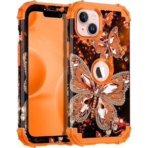 Miqala Compatible with iPhone 13 Case,Glow in The Dark Three Layer Heavy Duty Shockproof Hard Plastic Bumper+Soft Silicone Protective Case for Apple iPhone 13,Dark Butterfly in Saudi Arabia
