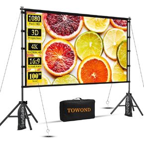 Projector Screen, TOWOND 100 inch Movie Projector Screen16:9 Foldable Portable Projector Screens for Movie Night Outdoor Indoor Support Double Sided Projection in Kuwait