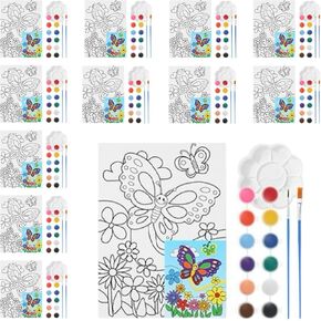 Marspark 12 Set Butterfly Canvas Painting Kit Pre Drawn Canvas for Painting 12 Color Acrylic Paint Strips Paint Brushes Paint Palette Set for Kids Adult Classroom Christmas Birthday Party Gifts in Kuwait