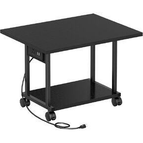 Printer Table, 2-Tier Under Desk Printer Stand with Charging Station, Printer Stand with Wheels, Printer Shelf for Small Spaces, Printer Cart for Home Office Black in Kuwait