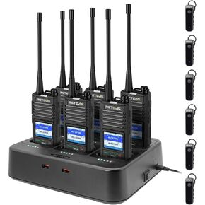 Retevis RB58 Bluetooth Business Walkie Talkies with Wireless Earpiece, Waterproof 2 Way Radios Long Range, Group Call, 1800mAh, VOX, Noise Cancelling, with 6 Way Multi Gang Charger(6 Pack) in Saudi Arabia
