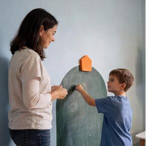 Kids Magnetic Arch Chalkboard Decal 30 × 45 in – Peel-and-Stick Learning Board w/Magnetic Tangram & Bonus Mini Whiteboard, Mess-Free Erase, Ideal for Montessori Home & Classroom (Ivory) in Kuwait