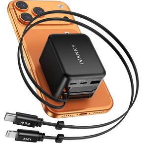 iVANKY 84W Retractable Wall Charger with Dual Cables, 4-in-1 USB C Charger Block 45W Fast Charging for iPhone 16/15 Series, iPad, Galaxy, 4-Port Adapter Block for Home Office Travel in Kuwait