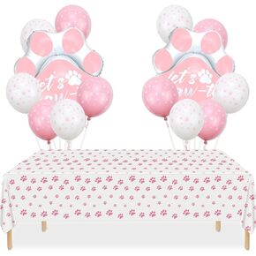 Dog Party Decorations - 3Pcs Pink Puppy Paw Tablecloths, 12Pcs Dog and Cat Paw Balloons, Paw Pattern Disposable Table Cover for Dog Cat Themed Birthday Party Supplies in Kuwait