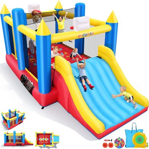 Bounce House,Inflatable Bounce House for Kids with Blower Included,Indoor/Outdoor Playhouse Kids Bouncy House for Backyard,Jumping Castle with 2 Slides,Jumping Area (Bounce House with Slide) in Kuwait