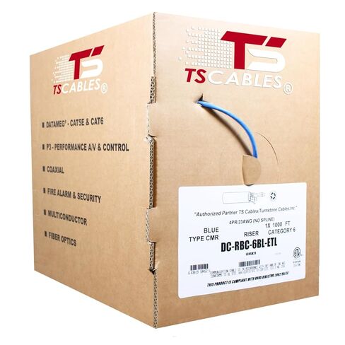 TSCables | CAT6 Riser (CMR) كابل الإيثرنت السائبة 1000 قدم ، 23AWG النحاس العاري الصلبة ، 550 ميجا هرتز ، Poe ++ (4PPOE) ، كابل شبكة عالية الأداء ، زوج ملتوي غير محمي (UTP) (الأزرق ، 1000 قدم) in Kuwait